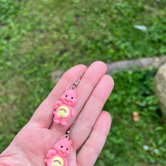 Rose Pink earrings Care Bears Inspired earrings bear rainbow care bear Hot Pink - Picture 13 of 14